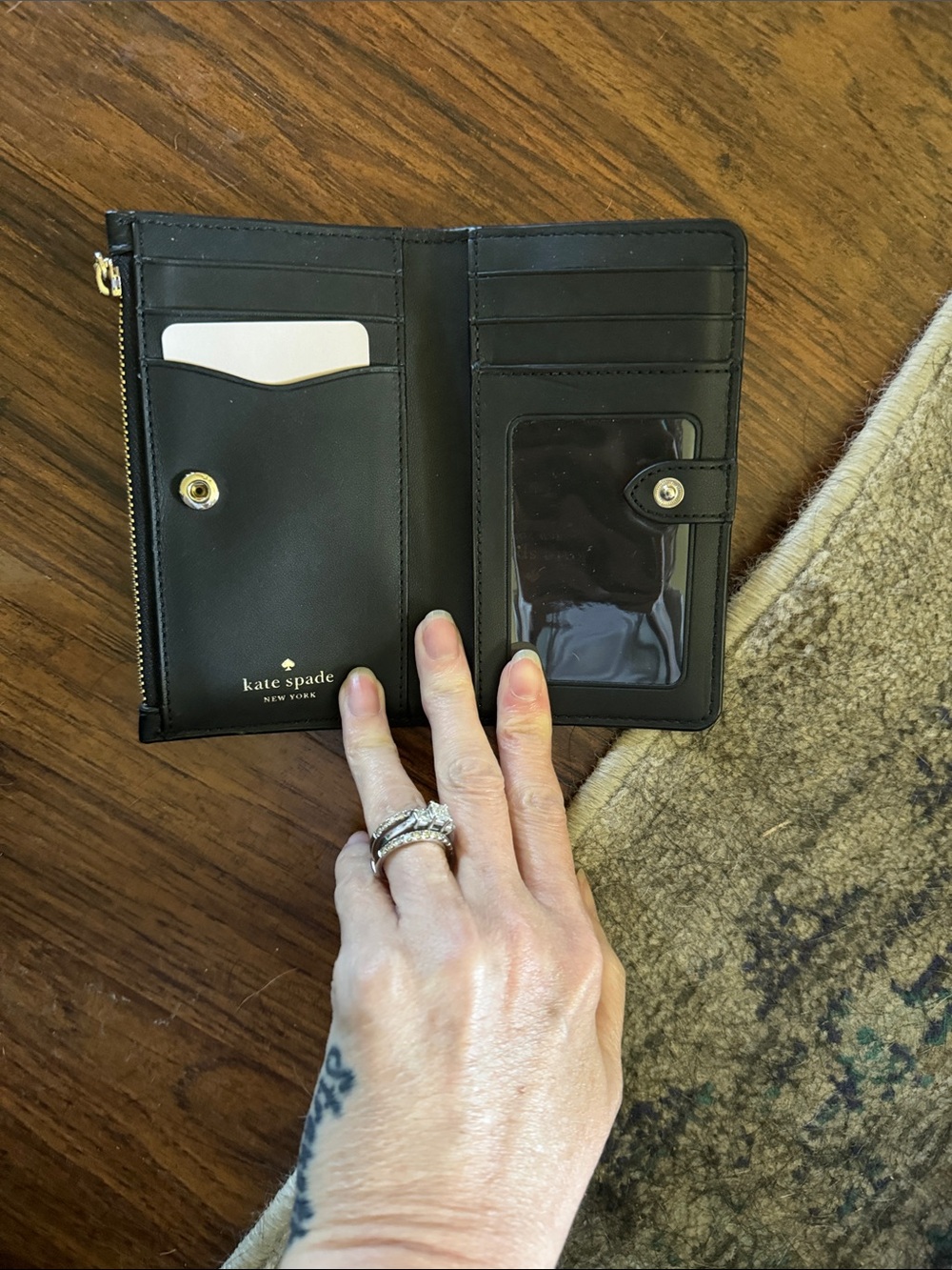 kate spade Black Leather Card Case with Gold Logo - Picture 2 of 7